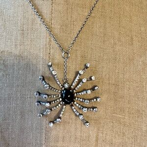 ✨ Statement Spider Pendant Necklace – Black Stone + Rhinestones ✨